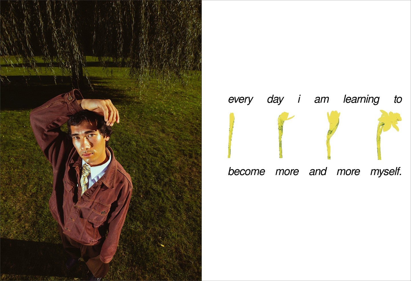 magazine spread from The Garden by Charlie Nguyen with the headline "every day i am learning to become more and more myself."